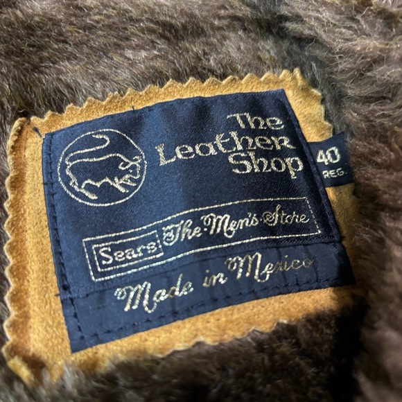 Vintage Sears The Leather Shop Suede Sherpa Fur Coat Jacket Mens Sz 40 Reg Brown - Picture 3 of 6